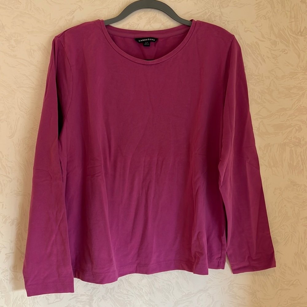Land's End Super Soft Magenta Purple Crewneck Long Sleeve Top Size XL/18-20